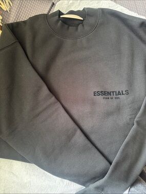 Fear of God Essentials Black Crewneck Sweatshirt with Subtle Logo